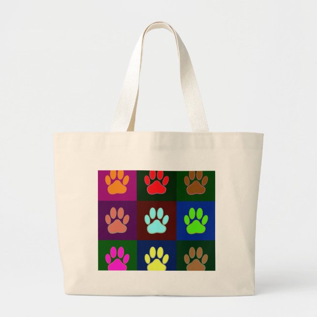 Multicolored Dog Paw Print Pattern Large Tote Bag (Front)