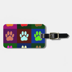 Multicolored Dog Paw Print Pattern Luggage Tag