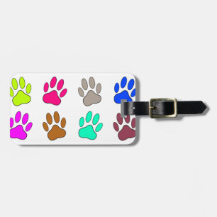Multicolored Dog Paw Print Pattern Luggage Tag