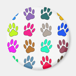 Multicolored Dog Paw Print Pattern Magnet