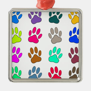 Multicolored Dog Paw Print Pattern Metal Tree Decoration