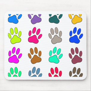 Multicolored Dog Paw Print Pattern Mouse Mat