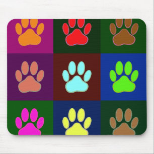 Multicolored Dog Paw Print Pattern Mouse Mat
