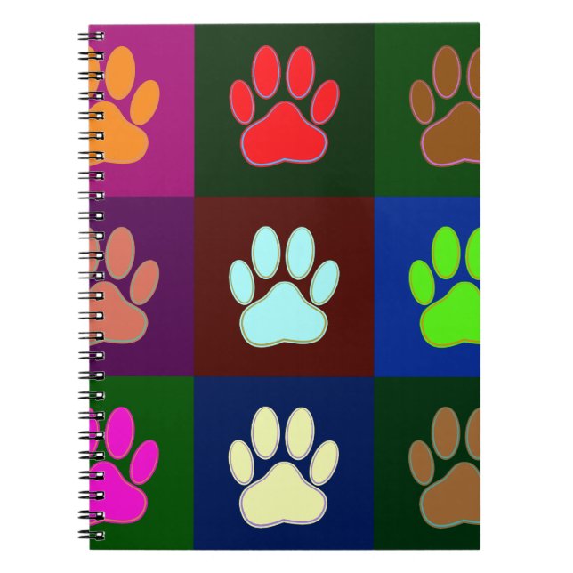 Multicolored Dog Paw Print Pattern Notebook (Front)