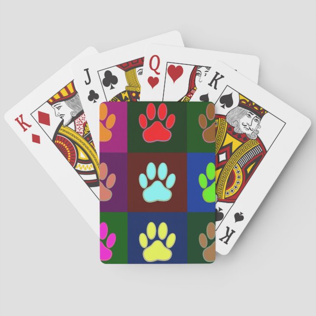 Multicolored Dog Paw Print Pattern Playing Cards (Back)