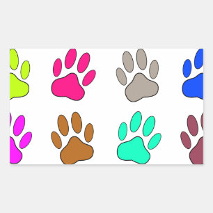 Multicolored Dog Paw Print Pattern Rectangular Sticker