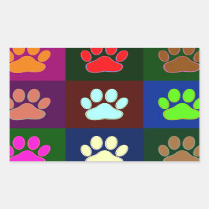 Multicolored Dog Paw Print Pattern Rectangular Sticker