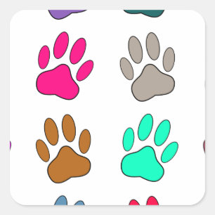 Multicolored Dog Paw Print Pattern Square Sticker