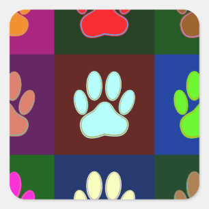 Multicolored Dog Paw Print Pattern Square Sticker