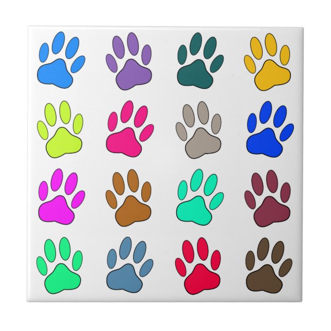 Multicolored Dog Paw Print Pattern Square Tile (Front)