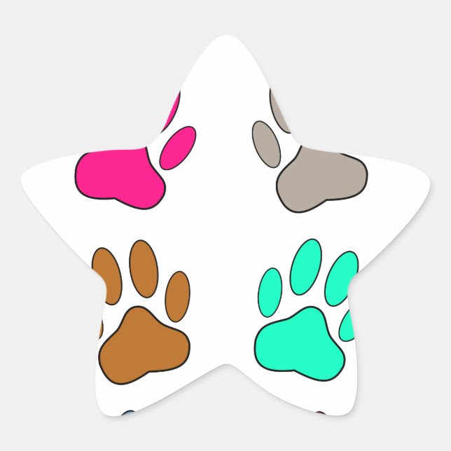 Multicolored Dog Paw Print Pattern Star Sticker (Front)