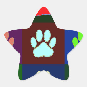 Multicolored Dog Paw Print Pattern Star Sticker