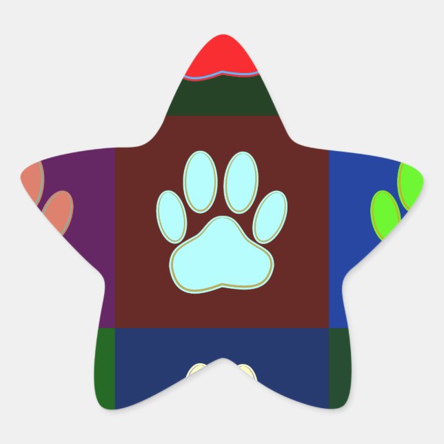 Multicolored Dog Paw Print Pattern Star Sticker (Front)
