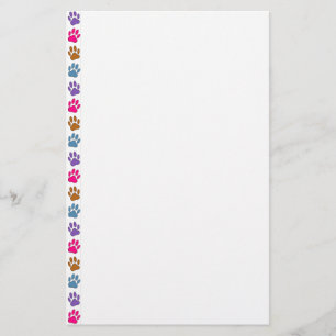 Multicolored Dog Paw Print Pattern Stationery
