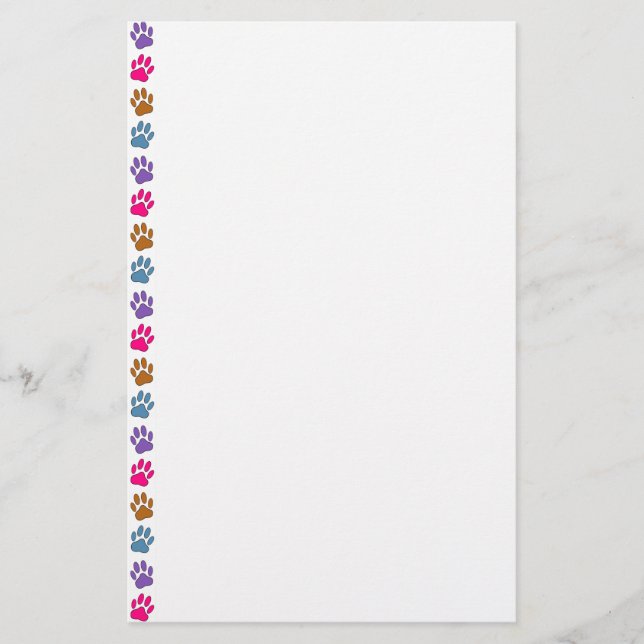 Multicolored Dog Paw Print Pattern Stationery (Front)