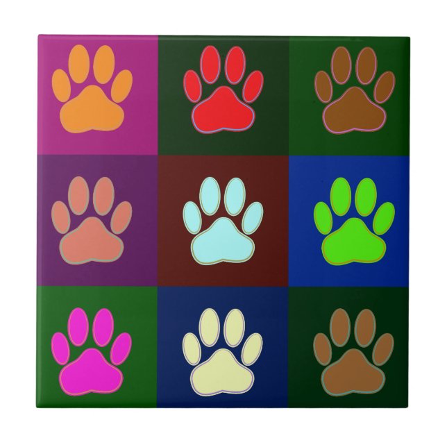 Multicolored Dog Paw Print Pattern Tile (Front)