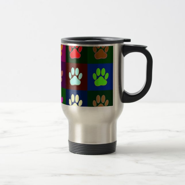 Multicolored Dog Paw Print Pattern Travel Mug (Right)