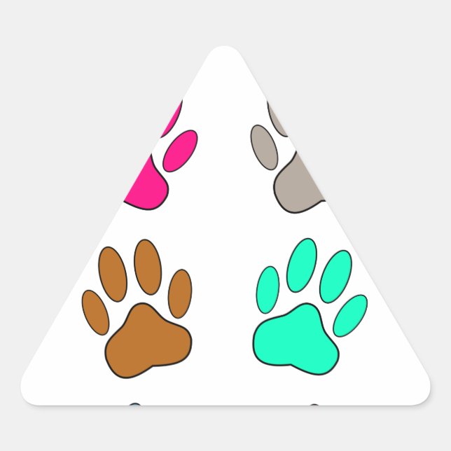 Multicolored Dog Paw Print Pattern Triangle Sticker (Front)
