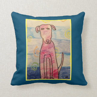 Multicolored dog print on navy blue throw pillow