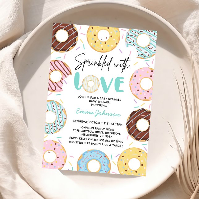 Multicolored Donuts Baby Sprinkle Baby Shower Invitation (Multicolored Gender Neutral Sprinkled with Love Baby Shower Invitation Baby Sprinkles Invite Donuts)