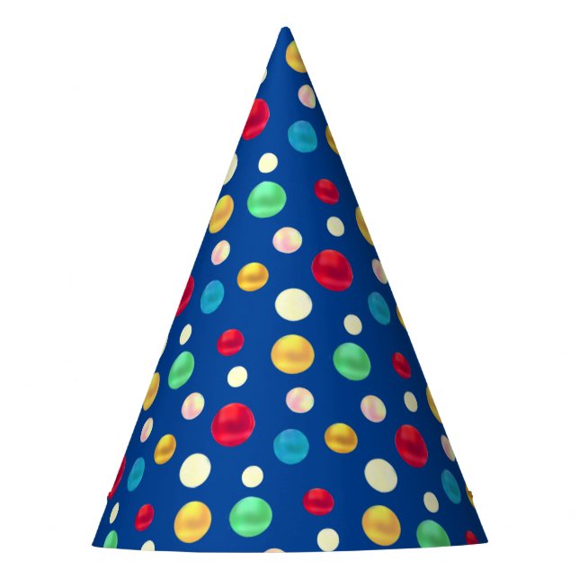 Multicolored Dots on Blue Birthday  Party Hat (Front)