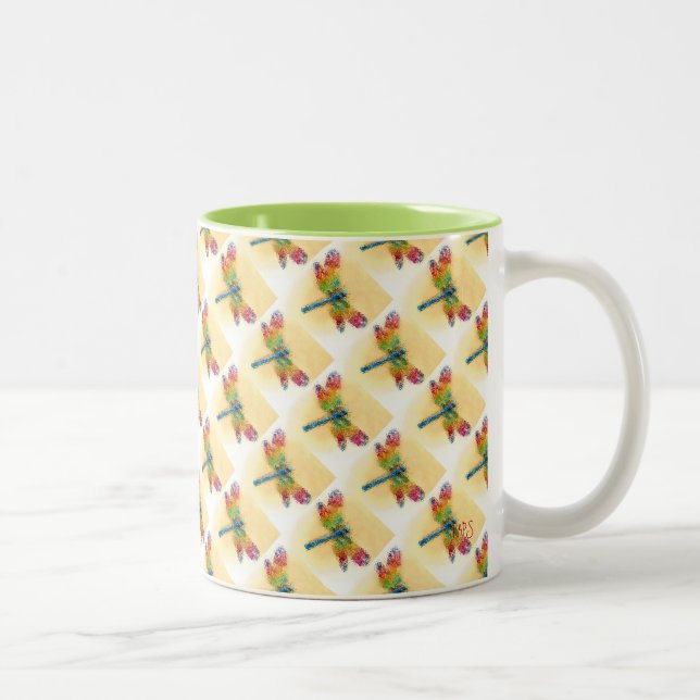 Multicolored Dragonflies Two-Tone Coffee Mug (Right)