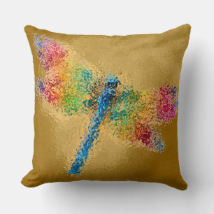 Multicolored Dragonfly Gold Cushion