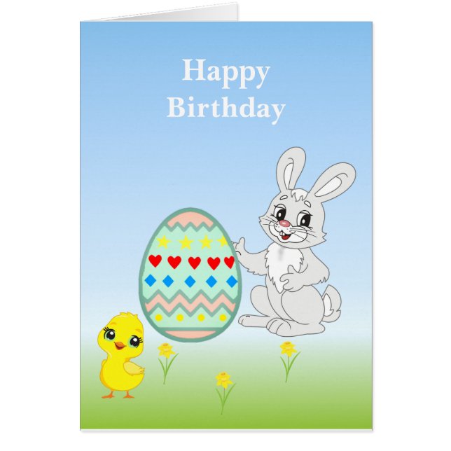 Multicolored Easter Bunny & Egg Birthday (Front)