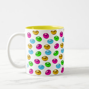 Multicolored Easter Eggs on White Two-Tone Coffee Mug