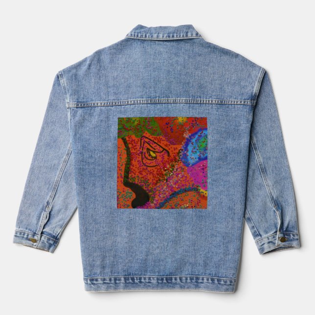 Multicolored Fish Pattern  Denim Jacket (Back)