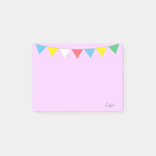 Multicolored flags & calligraphy on violet post-it notes