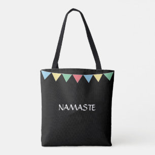Multicolored flags on black tote bag