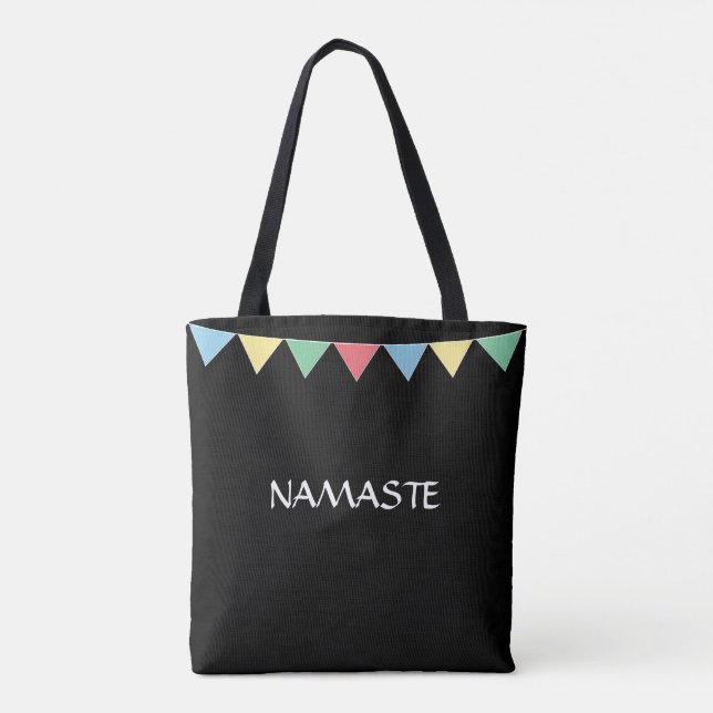 Multicolored flags on black tote bag (Back)