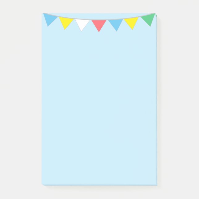 Multicolored flags on light blue post-it notes (Front)