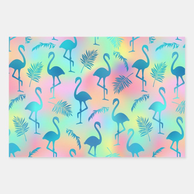 Multicolored Flamingos Wrapping Paper Sheet (Front)