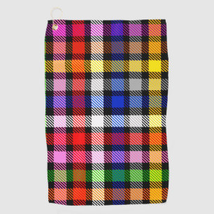 Multicolored Flannel Twill Plaid Tartan On Black Golf Towel