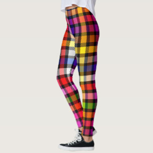 Multicolored Flannel Twill Plaid Tartan On Black  Leggings
