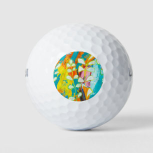 Multicolored Floral Acrylic Painting Abstract Back Golf Balls