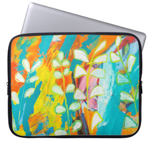 Multicolored Floral Acrylic Painting Abstract Back Laptop Sleeve