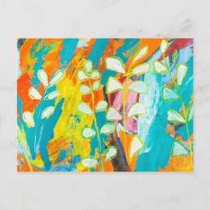 Multicolored Floral Acrylic Painting Abstract Back Postcard