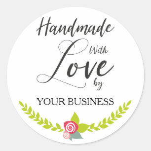 Multicolored Floral Handmade with Love Quote Classic Round Sticker