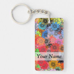 Multicolored floral pattern key ring