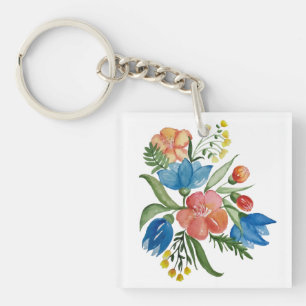 Multicolored flower bouquet Key Ring