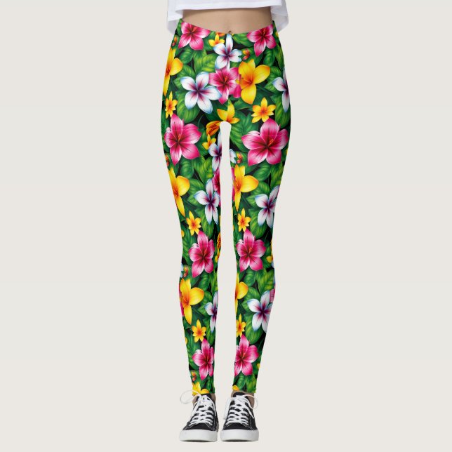 Multicolored Flowers and Leaves Pattern-57577 Leggings (Front)