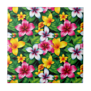 Multicolored Flowers and Leaves Pattern-57577 Tile