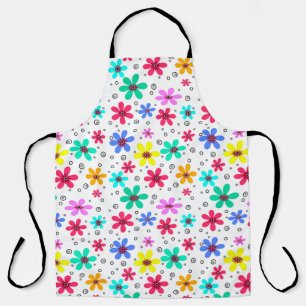 Multicolored flowers daisies retro background summ apron