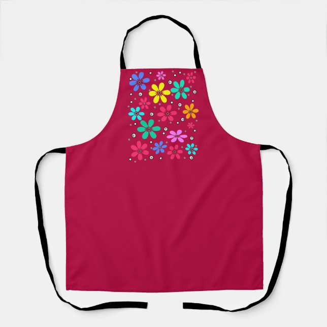 Multicolored flowers daisies retro background summ apron (Front)