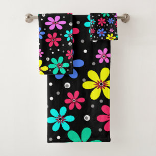 Multicolored flowers daisies retro background summ bath towel set