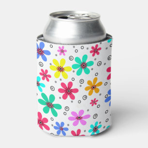 Multicolored flowers daisies retro background summ can cooler