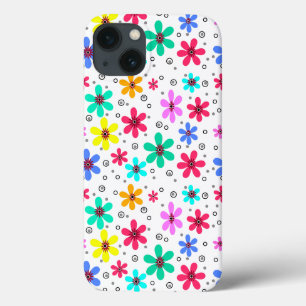 Multicolored flowers daisies retro background summ iPhone 13 case